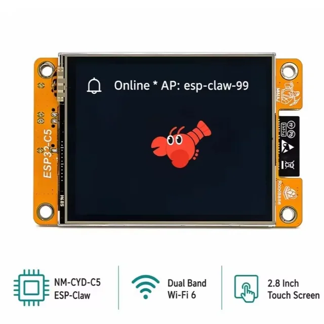 OpenClaw ESP32-C5 mit 2,8″ TFT CYD LCD-Touchscreen, 16 MB Flash, 8 MB PSRAM, 5 GHz Wi-Fi 6, BLE 5.3, ZigBee 3.0, Thread 1.3-Unterstützung, NM-RF-HAT