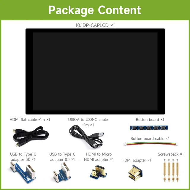 10.1inch Capacitive Touch Display for Raspberry Pi/Jetson Nano/PC, 10-Point, 1280×800 HDMI, Full Color - Imagen 3