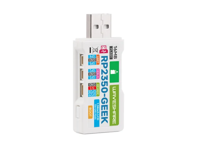 1.14inch 65K Color LCD RP2350-GEEK Development Board, USB Debugging Downloader, With White Plastic Case - 画像 (3)