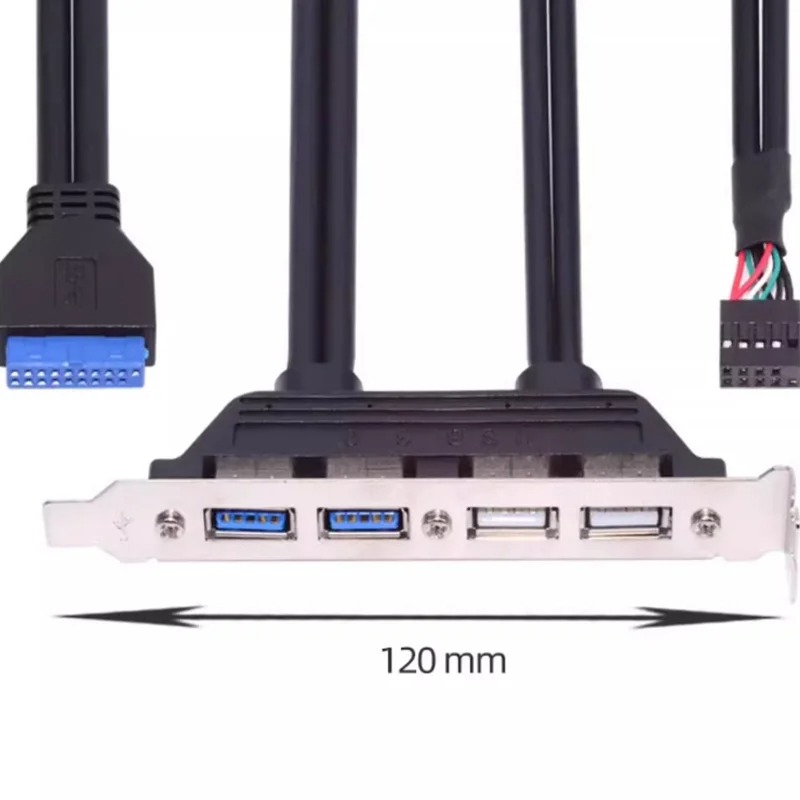 0.5m USB2.0 & USB 3.0 内部4メスマウントパネル-9ピン/19ピン/20ピンマザーボードバッフルケーブル(PCIブラケット付き)