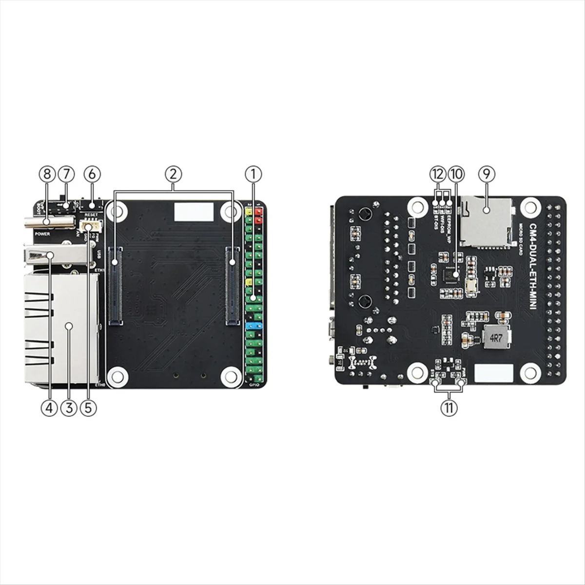 MINI Dual Ethernet CM4 Carrier Board for RPI Compute Module 4 Lite EMMC Expansion Base Board - 画像 (6)