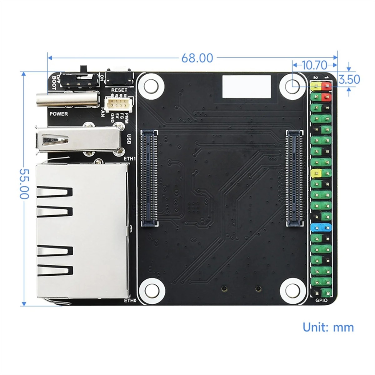 MINI Dual Ethernet CM4 Carrier Board for RPI Compute Module 4 Lite EMMC Expansion Base Board - 画像 (5)