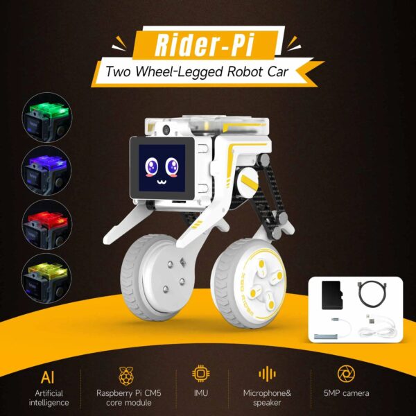 Kit electrónico para coche robot con IA «Rider-Pi», con pantalla IPS, basado en el módulo Raspberry Pi CM5 y compatible con la interacción por voz de ChatGPT