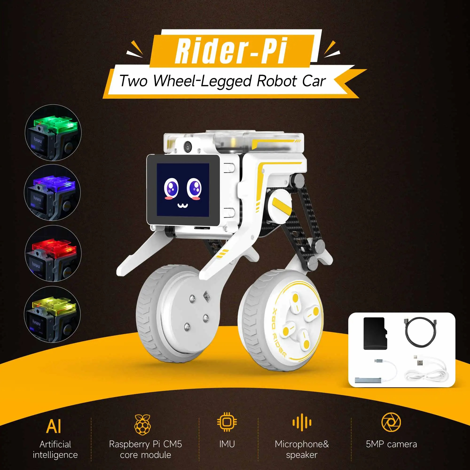 Raspberry Pi CM5モジュールをベースにしたIPSディスプレイ搭載のRider-Pi AIロボットカー電子キット。ChatGPT音声対話に対応。
