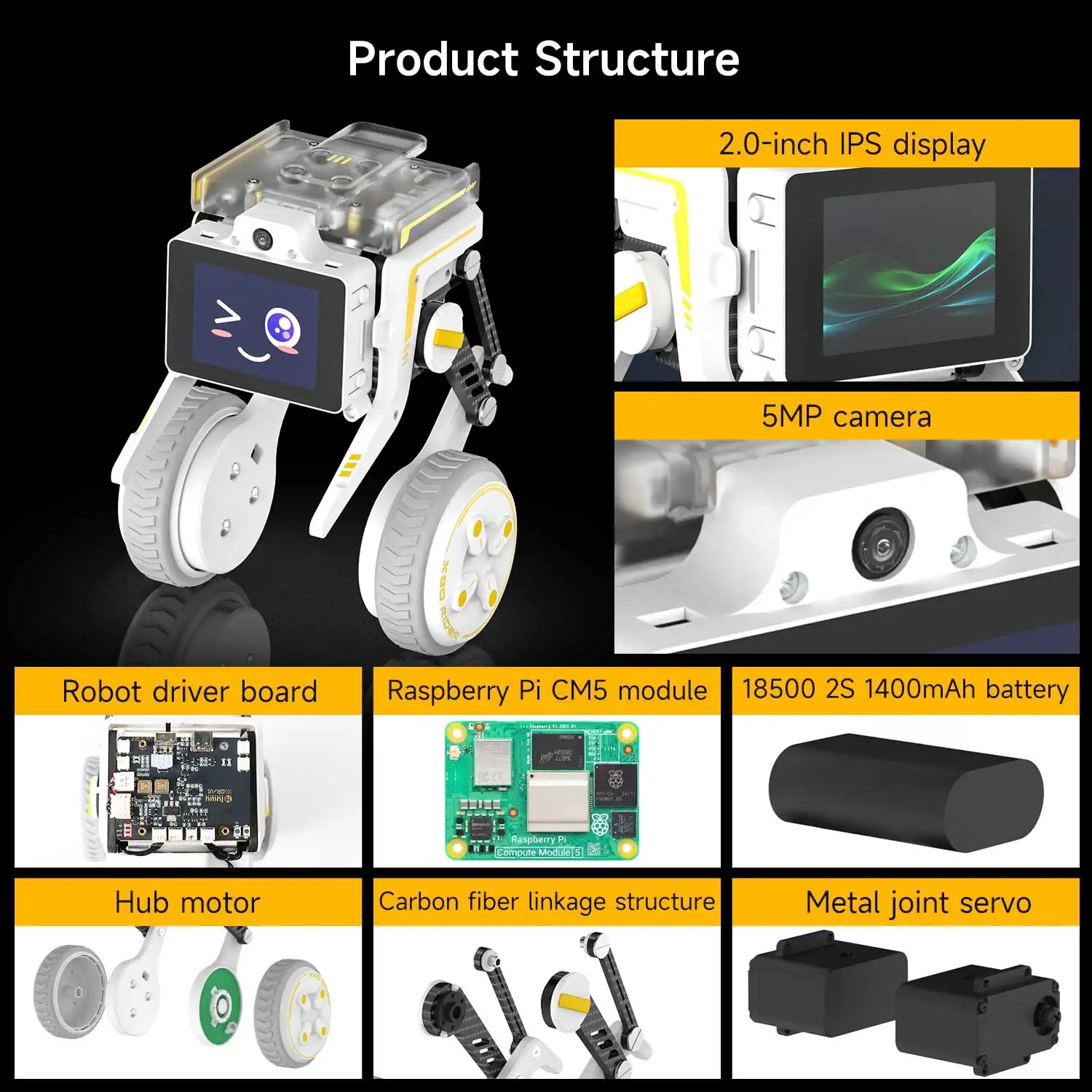 Rider-Pi AI Robot Car Electronic Kit with IPS Display Based on Raspberry Pi CM5 Module Support ChatGPT Voice Interaction - 画像 (5)