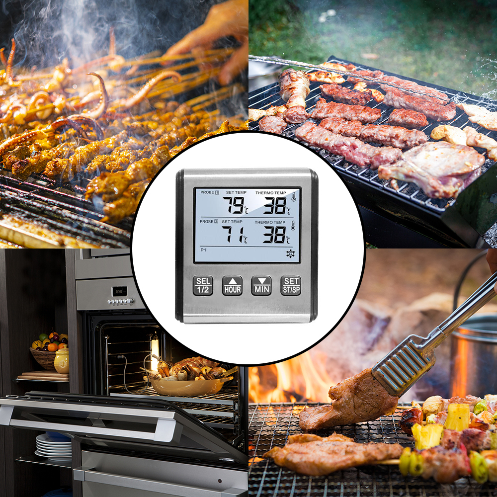 Digital Thermometer with Stainless Steel Probe Alarm Kitchen Meat Timer Temperature Meter Measurement for Oven BBQ Grill Cooking — reference image 1