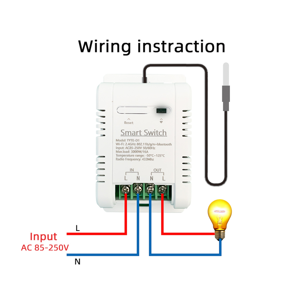 Tuya TH-16 Smart Wifi Switch 16A/3000W Monitoring Temperature Sensor RF433 remote Control Compatible with Alexa Google Home — reference image 6