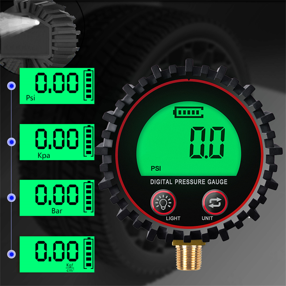 M11 1/4 1/8 Digital Car Tire Air Pressure Inflator Gauge LCD Display LED Backlight Vehicle Tester Inflation Monitoring — reference image 1