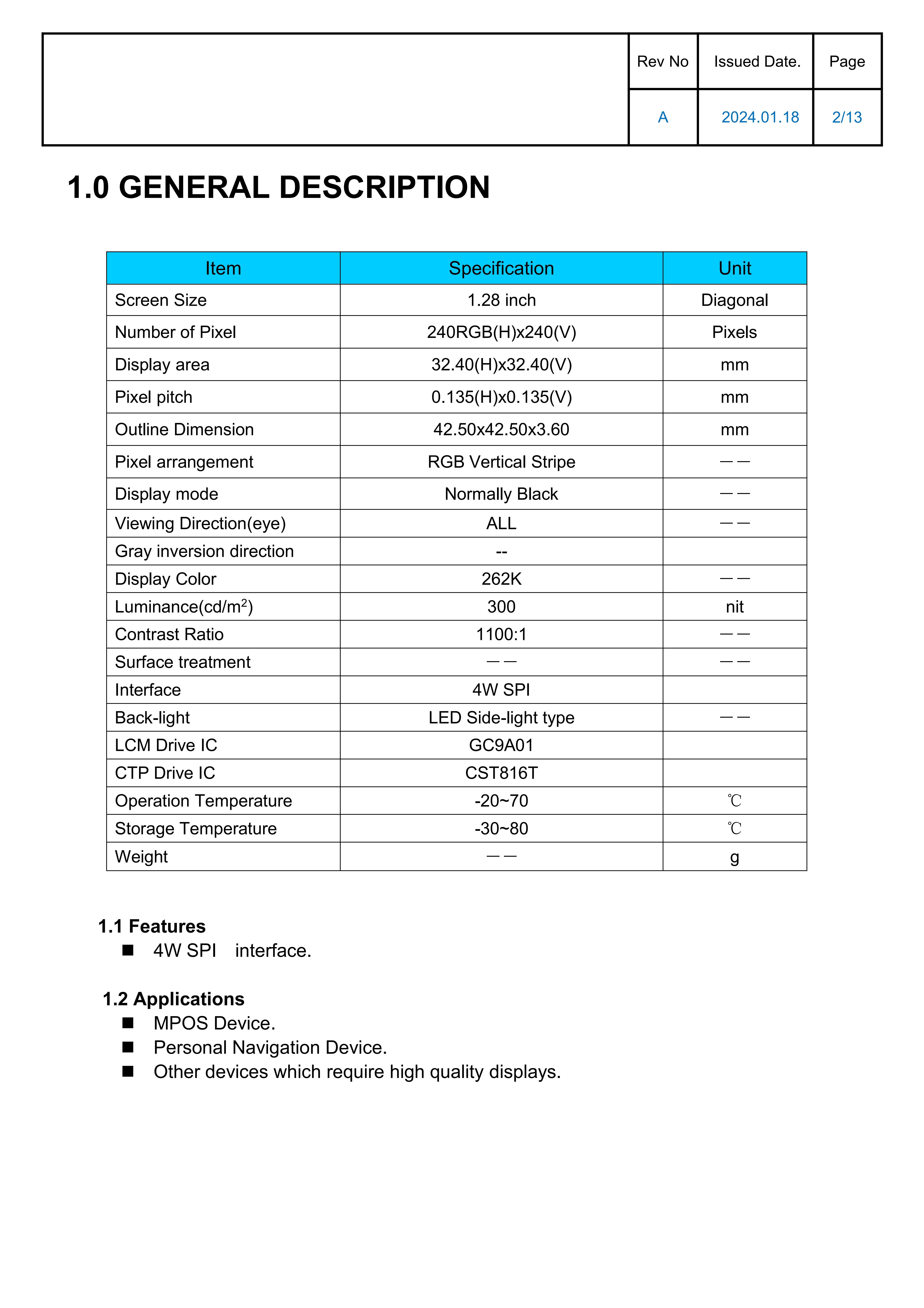 1.28 inch Round IPS Capacitive Touchscreen 4W SPI Interface 15Pin GC9A01 Driver/ CST816T CTP 240*240 — reference image 4