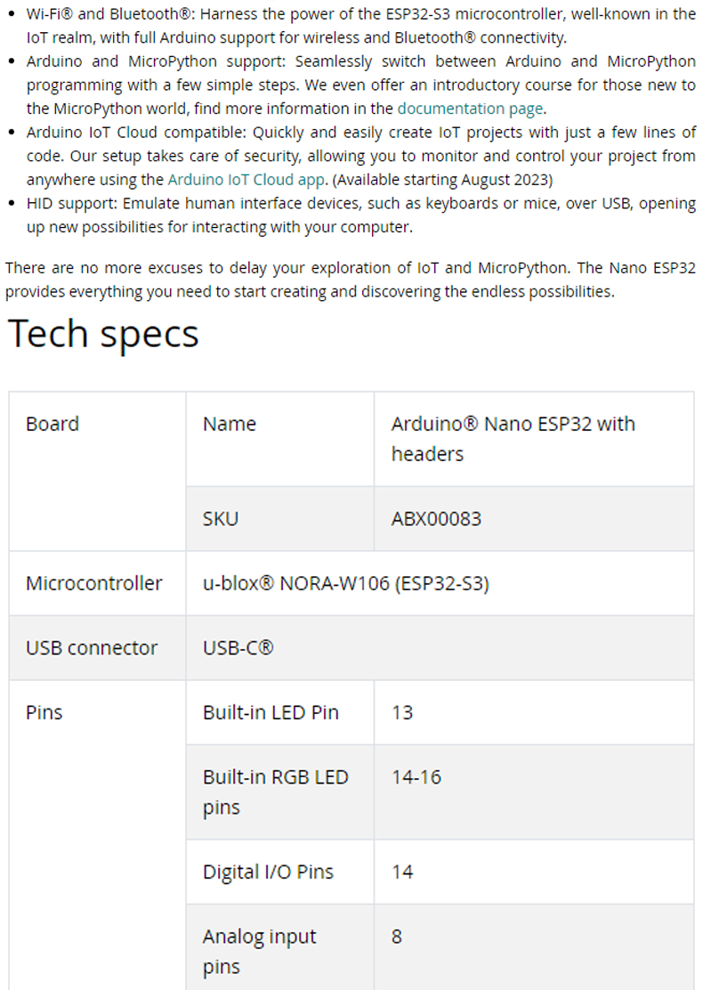 ARDUINO NANO ESP32 ABX00092 u-blox NORA-W106 (ESP32-S3) development board — reference image 1