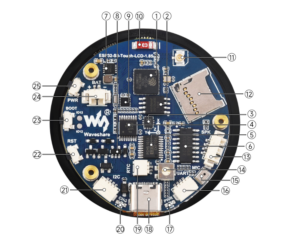 Waveshare ESP32-S3 1.85 inch IPS TFT Round LCD Display Development Board 360×360 Support WiFi Bluetooth for LVGL GUI/HMI/Arduino — reference image 8