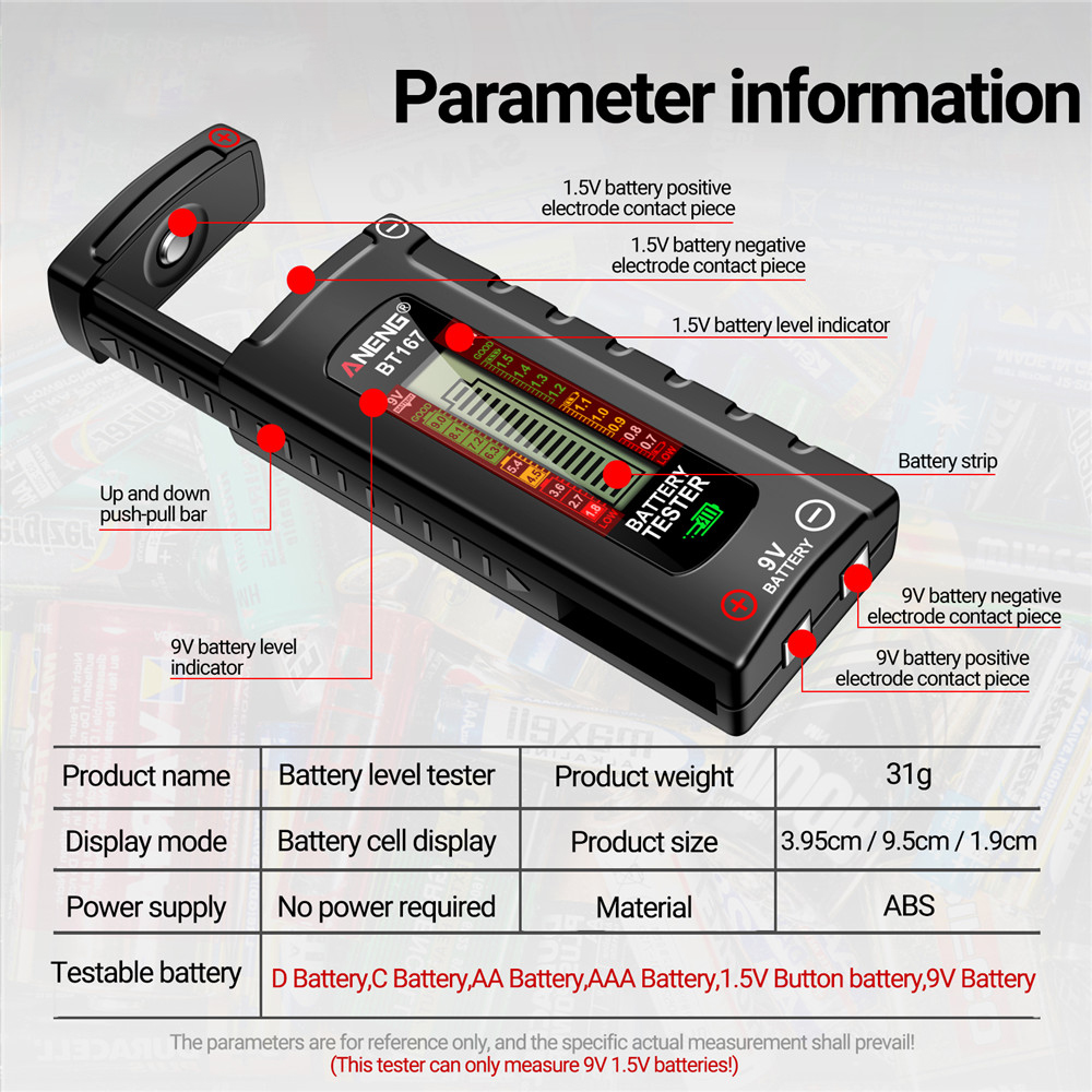 ANENG BT167 Battery Tester LCD Display C AA AAA D 9V 1.5V Universal Button Cell Detector Volt Test Checker Power Diagnostic Tool — reference image 10