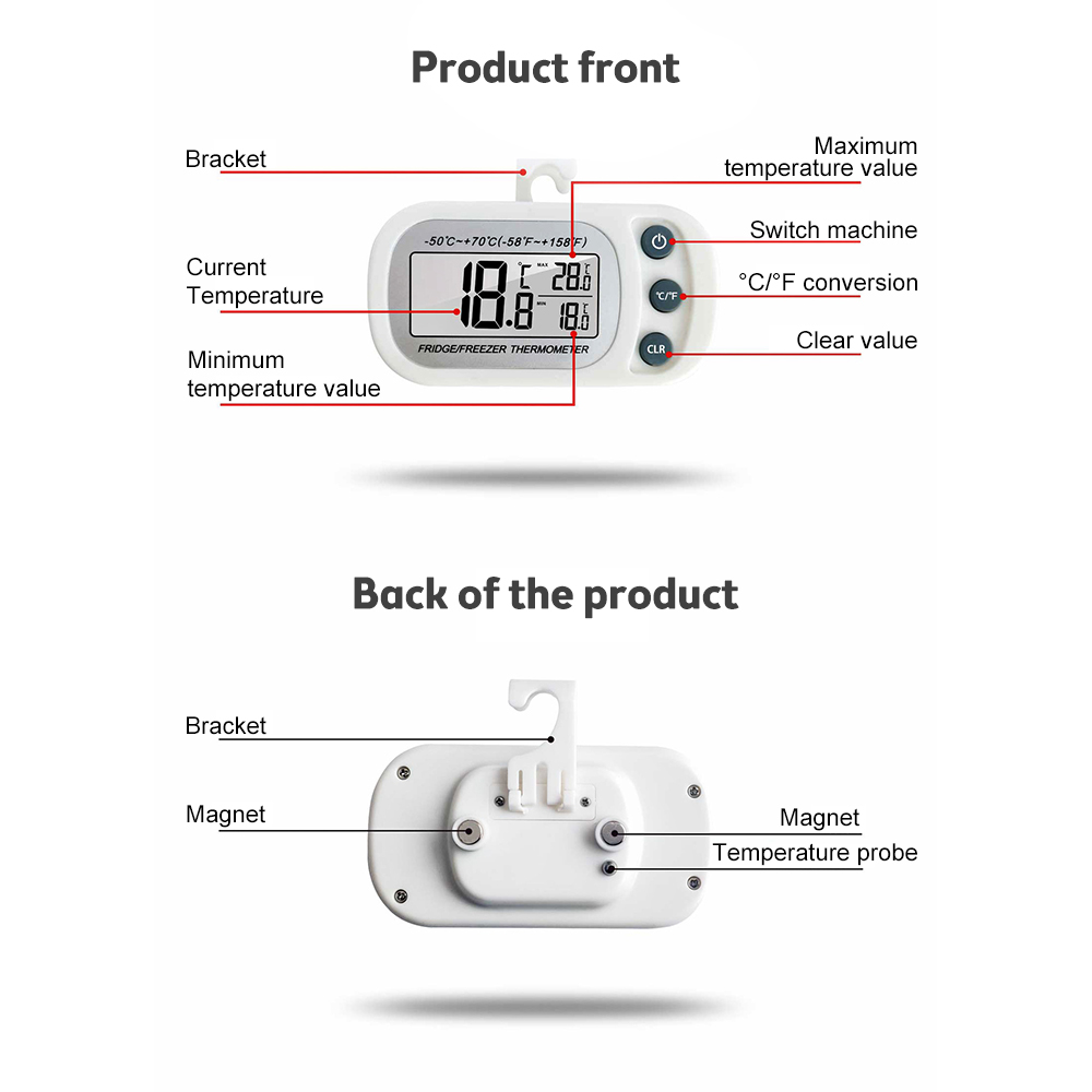 Fridge Thermometer With Hook Anti-Humidity Refrigerator Freezer Electric Digital Thermometer Temperature Monitor LCD Display — reference image 5