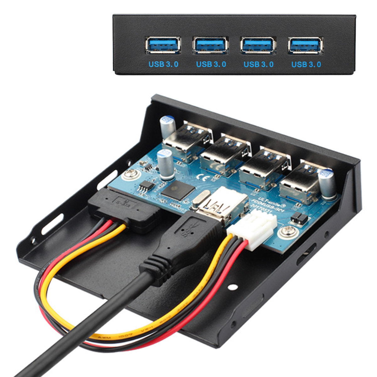 USB 3.0 HUB 4 Ports HUB Front Panel to Motherboard 20Pin 19Pin Header Connector Cable Compatible for 5.25″ CD-ROM Bay — reference image 2