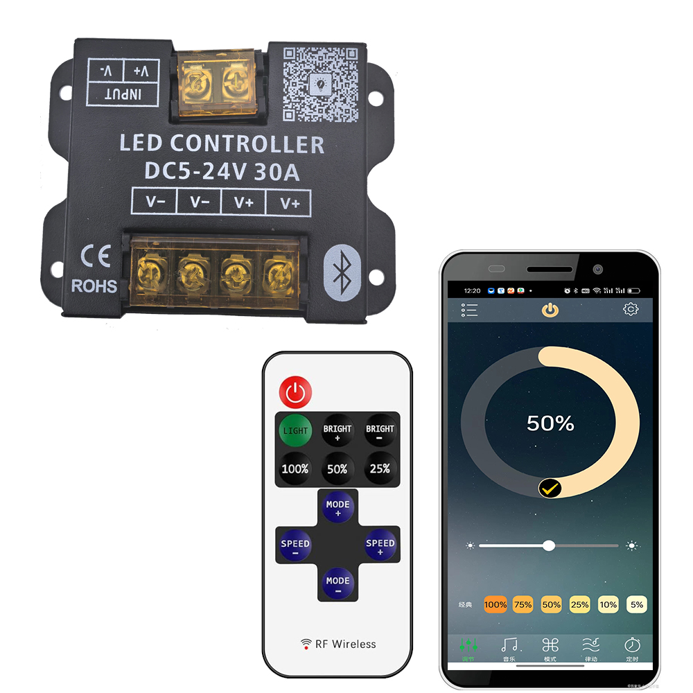 DC12-24V 30A 360W Mobile phone app Bluetooth connection LED Strip Controller dimmer With RF Touch Remote Use For LED Light — reference image 2