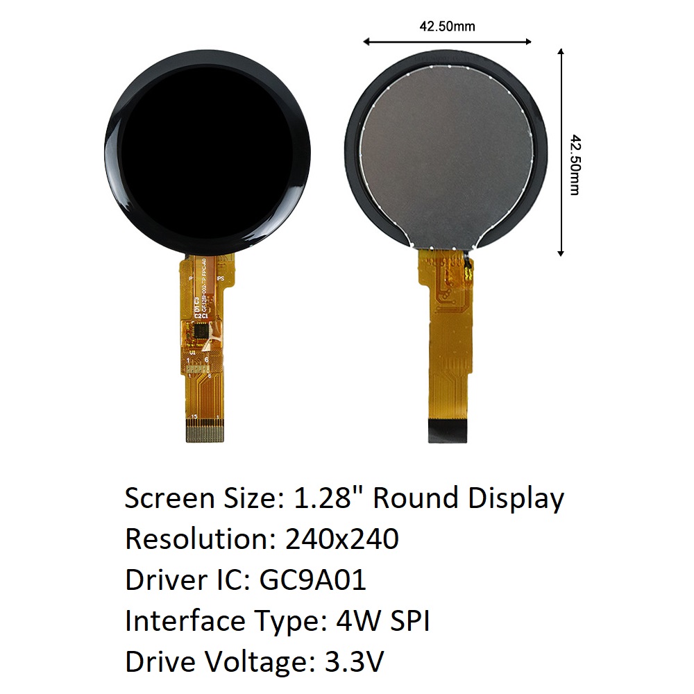1.28 inch Round IPS Capacitive Touchscreen 4W SPI Interface 15Pin GC9A01 Driver/ CST816T CTP 240*240 — reference image 2