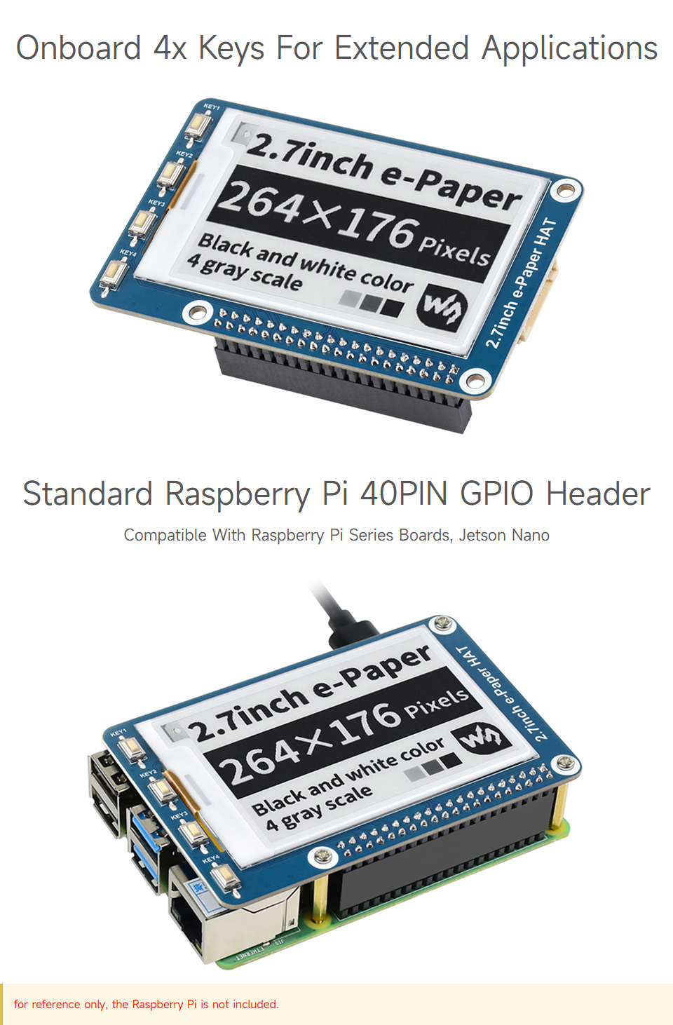 2.7inch E-Ink display HAT 264×176 for Raspberry Pi, SPI Interface — reference image 3