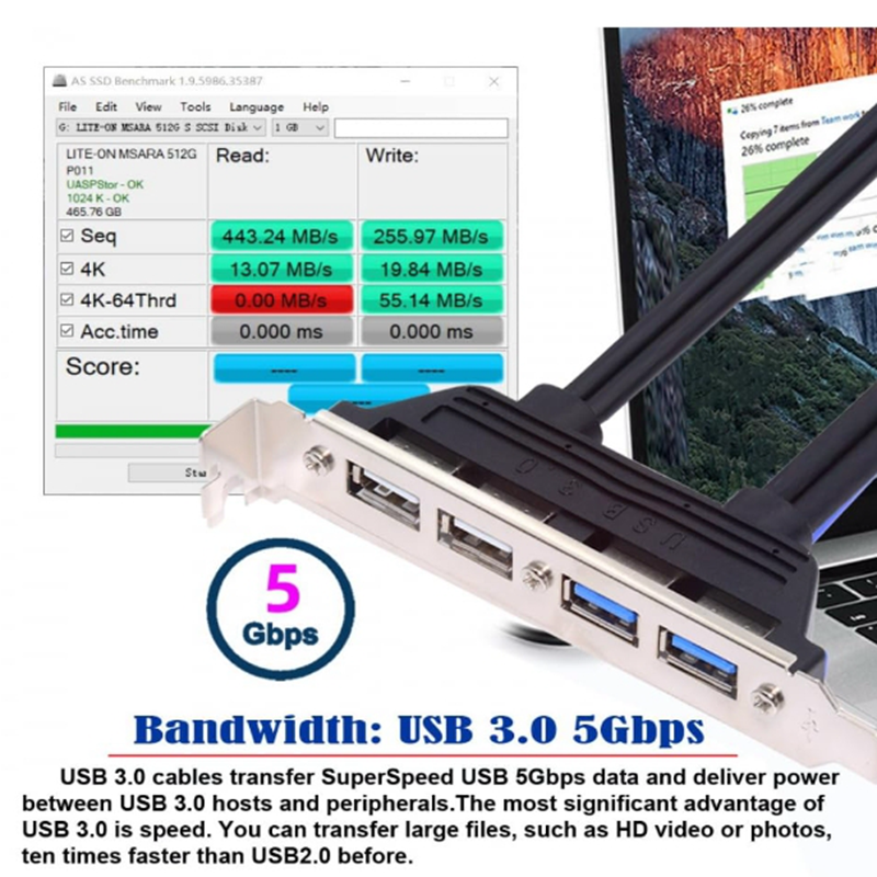 0.5m USB2.0 & USB 3.0 Internal Four Female Mount Panel to 9pin 19pin 20pin Motherboard Baffle Cable with PCI Bracket — reference image 4