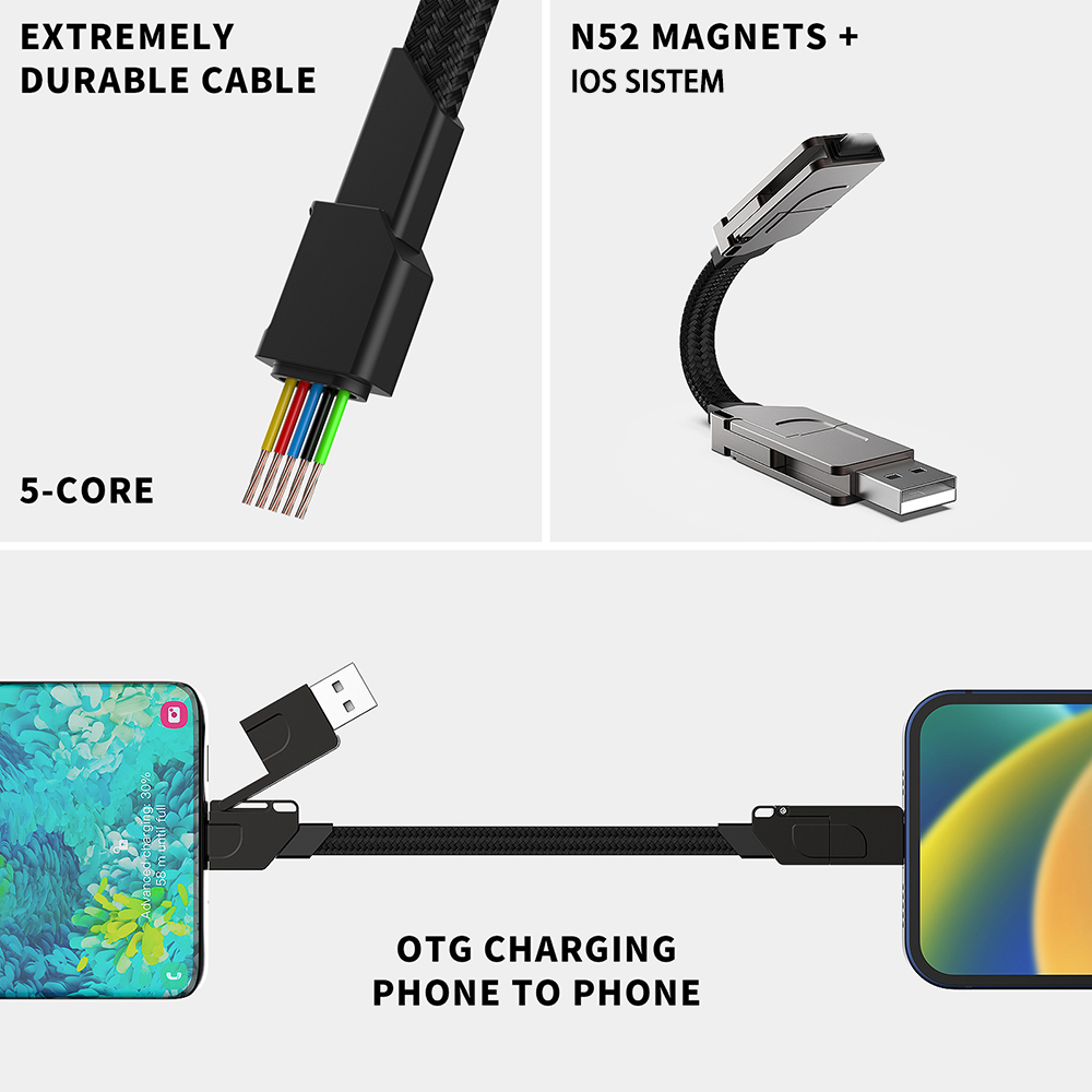 4 in 1 Multi Fast Charging Cable Keychain PD for iPhone Lightning 27W Andriod TYPE-C 60W QC 27W Fast Charging Data Cable Keychai — reference image 4