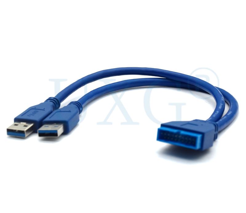 0.3m Dual 2 Port USB3.0 USB 3.0 A Male to Motherboard Mainboard 20Pin Cable Adapter 19 Pin USB Extension cable — reference image 1