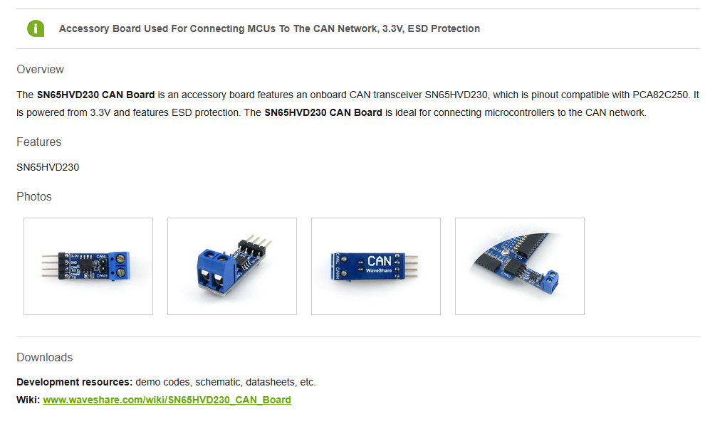 2pcs SN65HVD230 CAN Board, Onboard CAN Transceiver SN65HVD230, 3.3V, ESD Protection — reference image 1