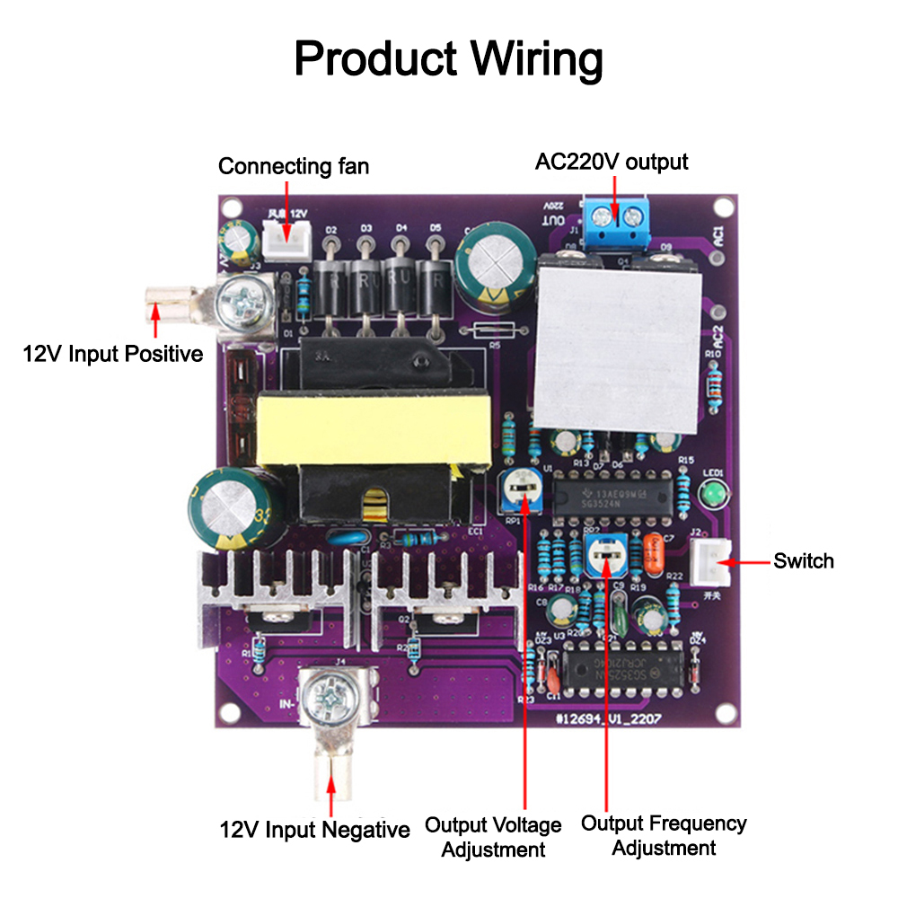 300W Corrected Sine Wave Output 50Hz Inverter 12V To 220V Inverter Power Supply Energy Storage DC-AC Boost Circuit Board — reference image 8