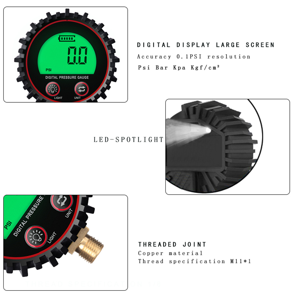 M11 1/4 1/8 Digital Car Tire Air Pressure Inflator Gauge LCD Display LED Backlight Vehicle Tester Inflation Monitoring — reference image 3