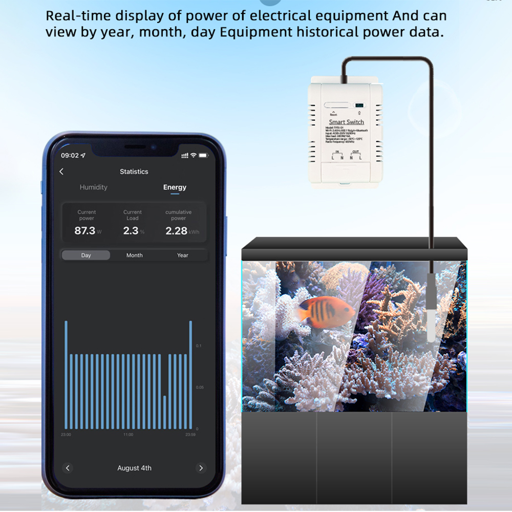 Tuya TH-16 Smart Wifi Switch 16A/3000W Monitoring Temperature Sensor RF433 remote Control Compatible with Alexa Google Home — reference image 5