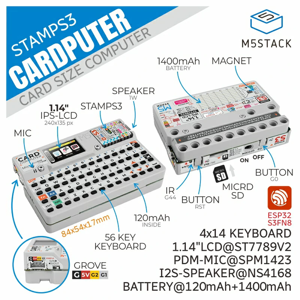 M5stack Cardputer v1.1 Development Board 56 Keyboard Card Microcontroller M5StampS3 main controller Portable Computer — reference image 3