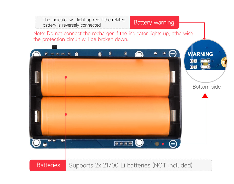 UPS HAT (D) Supports 21700 Li battery (NOT included), Charging And Power Output, for Raspberry Pi 4B/3B+/3 — reference image 1