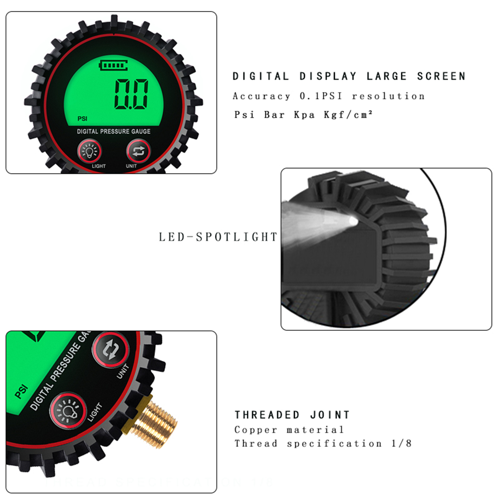 M11 1/4 1/8 Digital Car Tire Air Pressure Inflator Gauge LCD Display LED Backlight Vehicle Tester Inflation Monitoring — reference image 4
