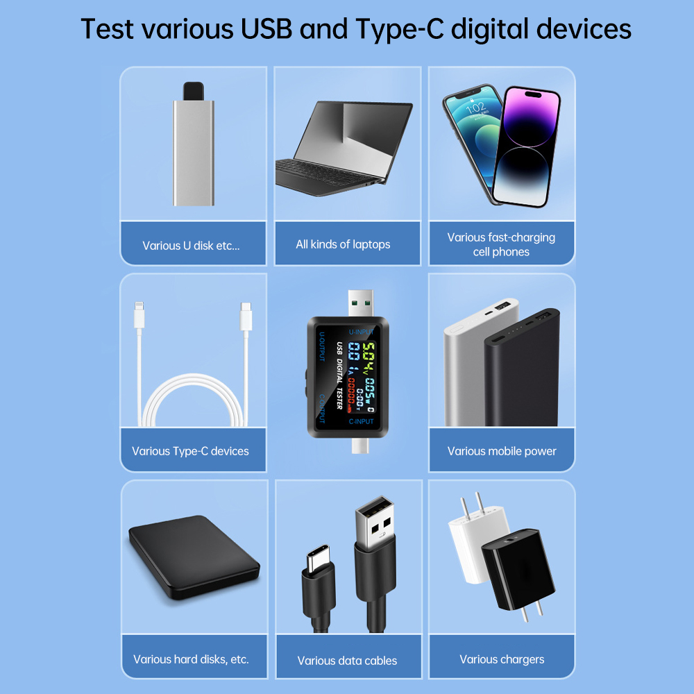 USB Tester 10 in 1 DC Digital Voltmeter Amperimetro Current Meter Volt Ammeter Detector Power Bank Charger Indicator Type C USB — reference image 1