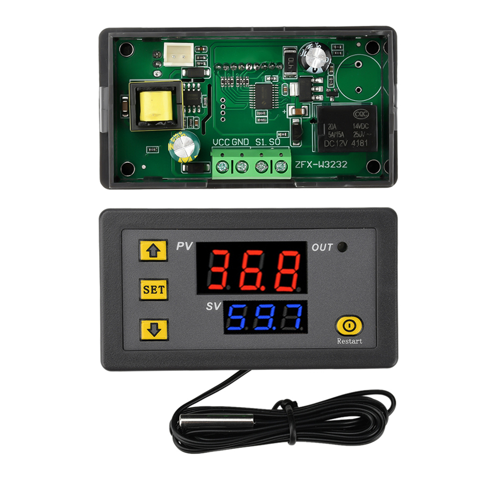 W3230 12V 24V AC110-220V Probe line 20A Digital Temperature Control LED Display Thermostat With Heat/Cooling Control Instrument — reference image 1