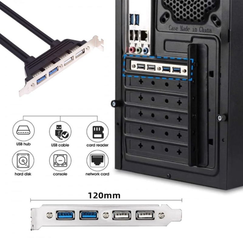 0.5m USB2.0 & USB 3.0 Internal Four Female Mount Panel to 9pin 19pin 20pin Motherboard Baffle Cable with PCI Bracket — reference image 5