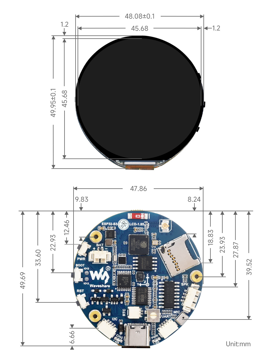Waveshare ESP32-S3 1.85 inch IPS TFT Round LCD Display Development Board 360×360 Support WiFi Bluetooth for LVGL GUI/HMI/Arduino — reference image 9