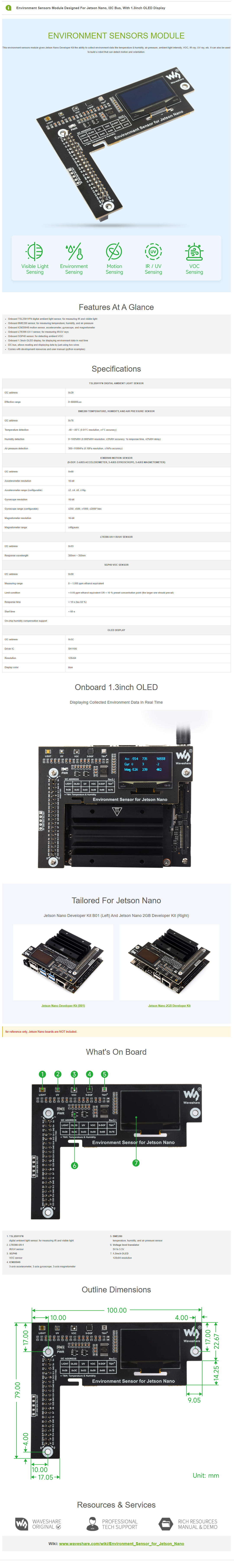 Environment Sensor Module Designed For Jetson Nano, I2C Bus, With 1.3inch OLED Display — reference image 1