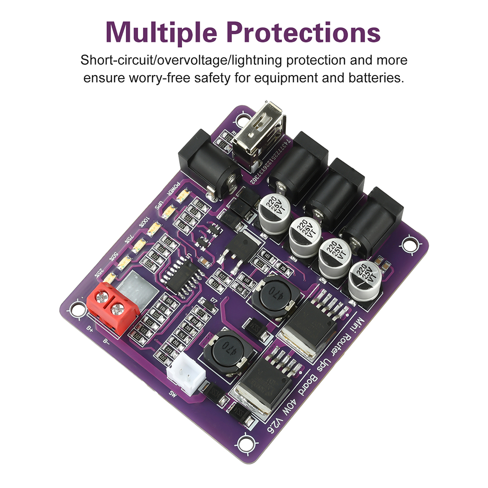40W UPS Power Module with 4-Channel Output for Router Uninterruptible Power Supply Safe Continuous Operation Battery Indicator — reference image 1