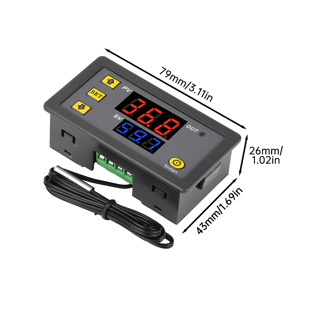 W3230 12V 24V AC110-220V Probe line 20A Digital Temperature Control LED Display Thermostat With Heat/Cooling Control Instrument — reference image 5