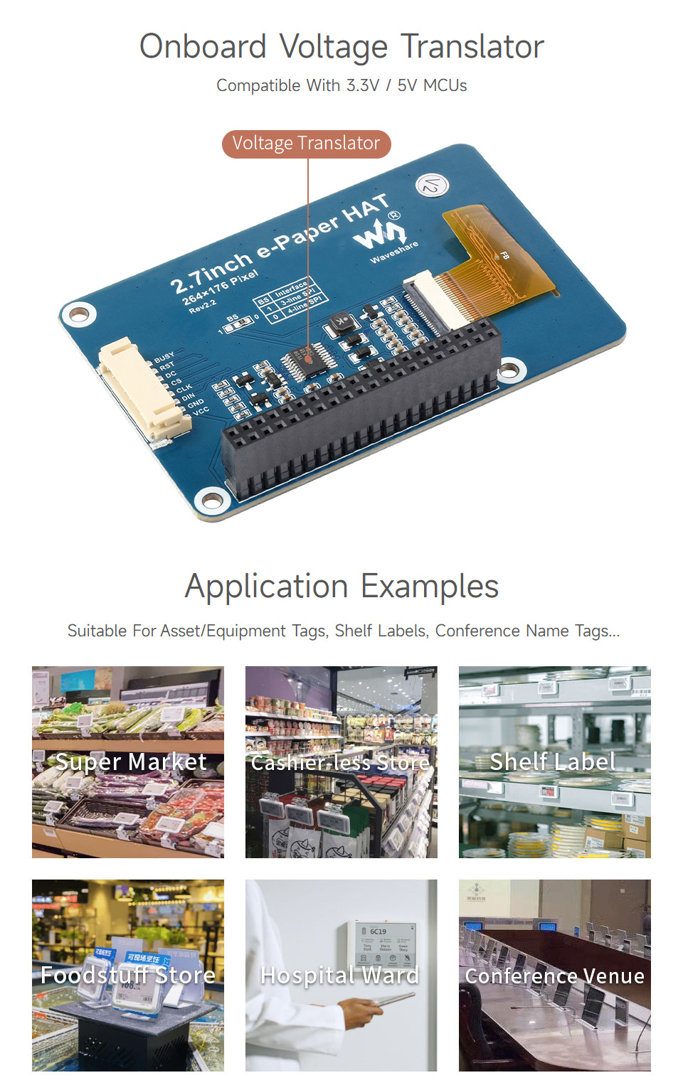 2.7inch E-Ink display HAT 264×176 for Raspberry Pi, SPI Interface — reference image 5