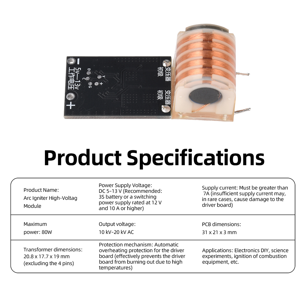 20KV High Voltage Generator Arc Igniter Module with Overheat Protection for DIY Electronics and Scientific Experiments — reference image 8