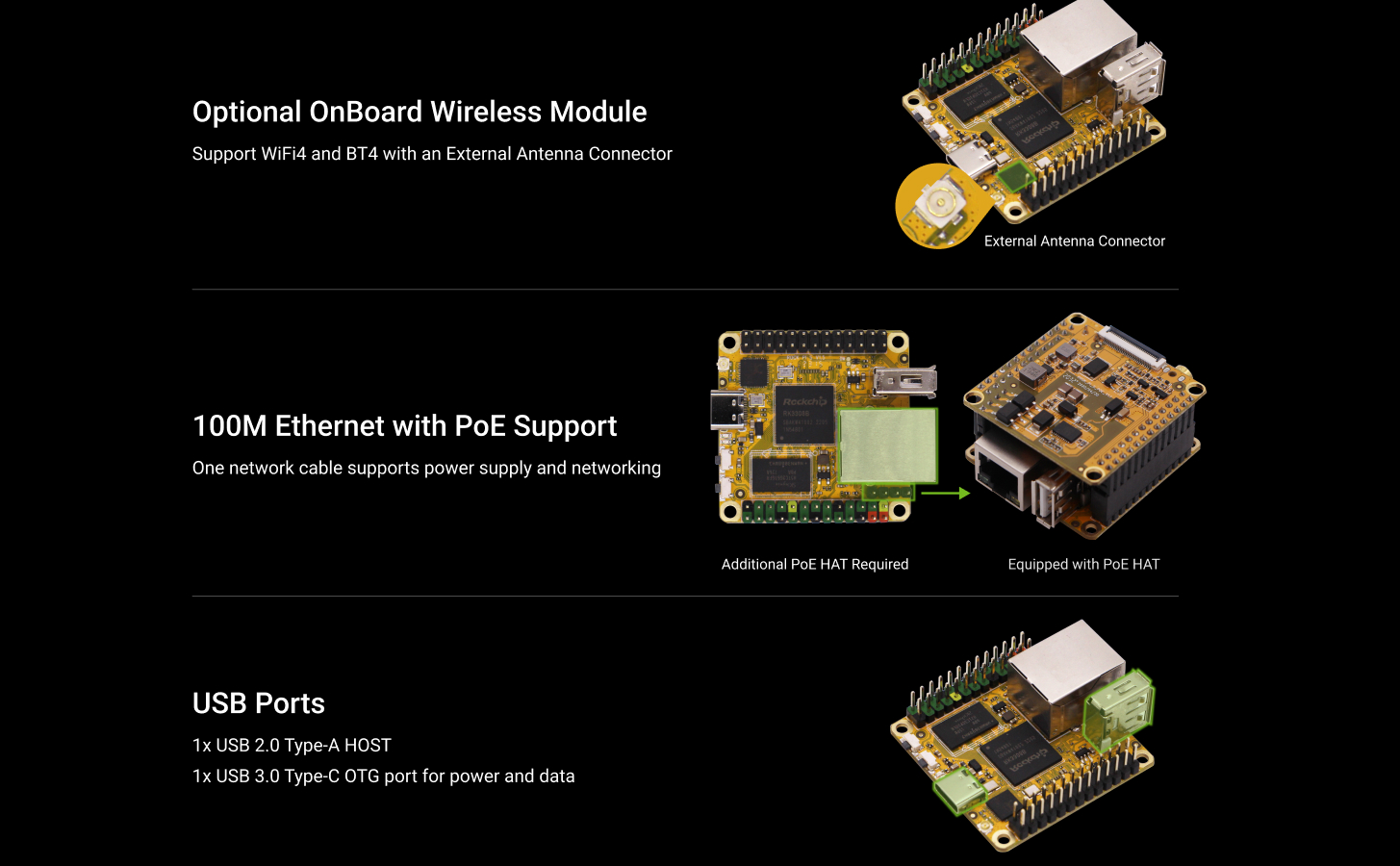 Radxa ROCK Pi S RK3308B 4-core CPU, 100Mbps Ethernet with PoE Support, WiFi 4 & BT 4.2 , Single Board Computer — reference image 4