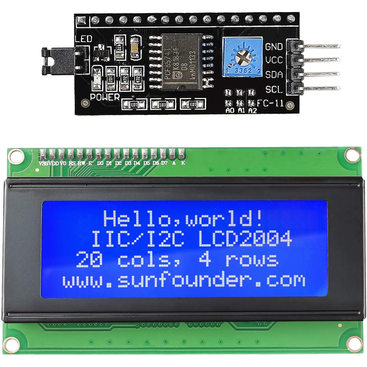 20×4 2004 LCD Display Module with IIC/I2C Serial Interface Adapter IIC I2C TWI Serial 2004 20×4 LCD Module Shield for Arduino R3 — reference image 1