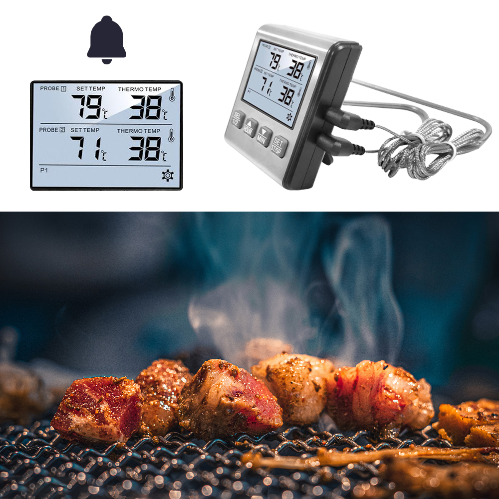 Digital Thermometer with Stainless Steel Probe Alarm Kitchen Meat Timer Temperature Meter Measurement for Oven BBQ Grill Cooking — reference image 3