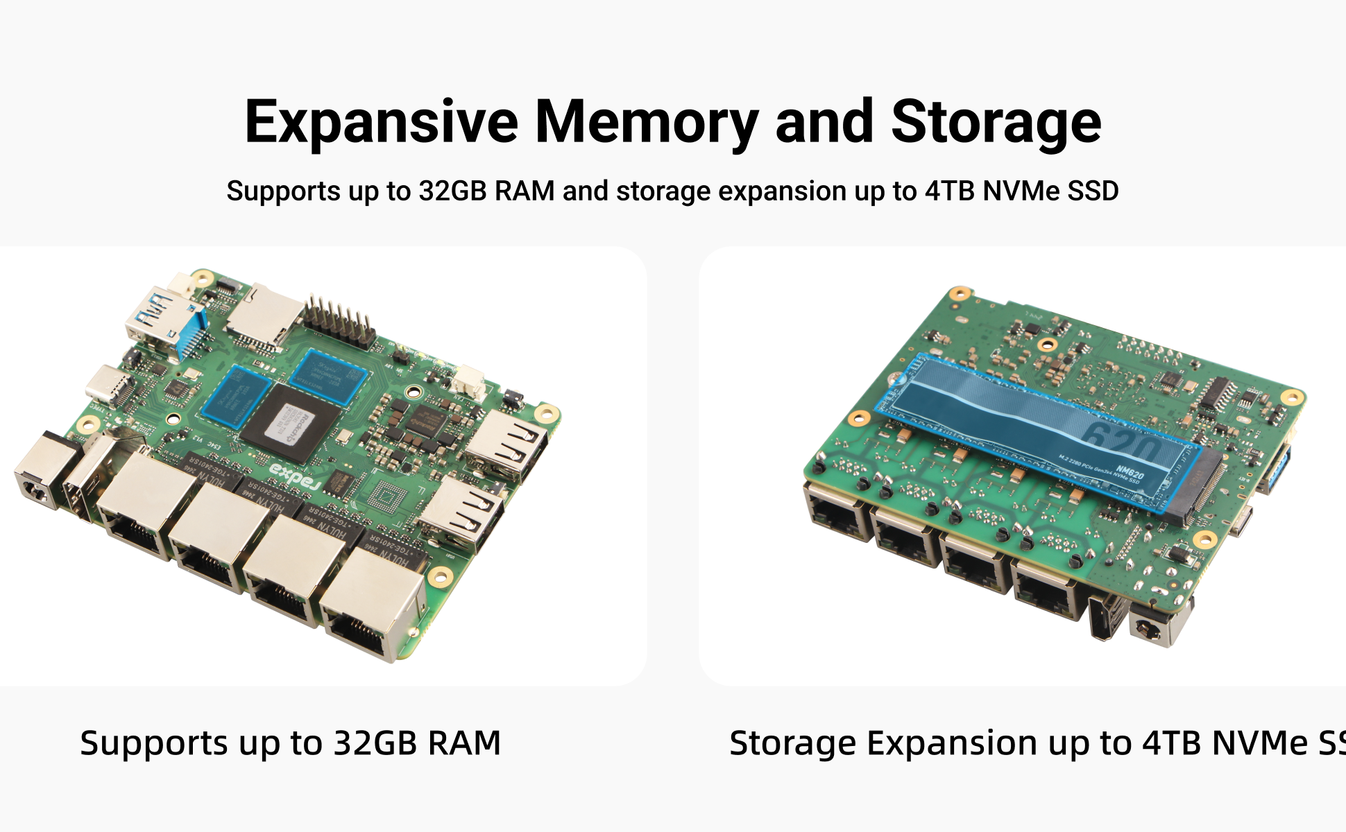 Radxa E54C RK3582 High-Performance AI Edge Network Computer, Dual A76, 5Tops NPU, 4x GbE, NVMe, USB 3.0, Type C — reference image 6