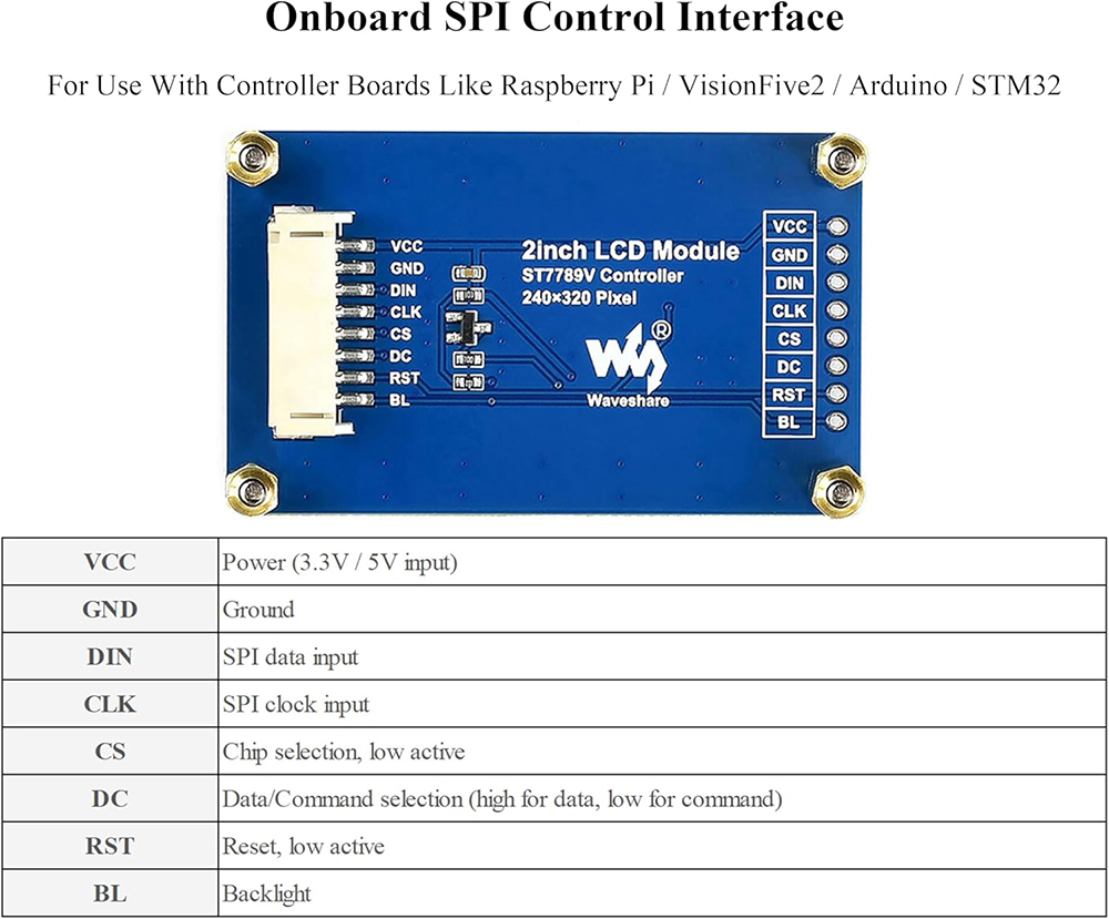 Waveshare 2inch 240×320 IPS LCD Module Mini LCD Screen ST7789VW Driver SPI Interface Compatible with Raspberry Pi/Ardu-ino/STM32 — reference image 3