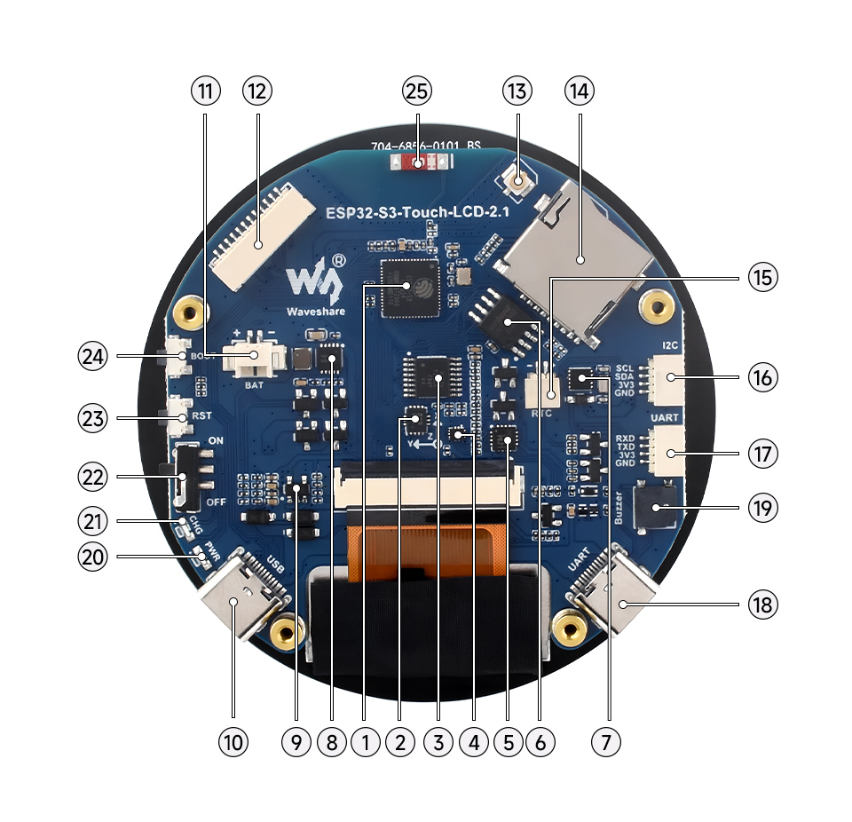 Waveshare ESP32-S3 2.1inch Capacitive Touch Round Display Development Board, 480×480, IPS, 32-bit LX7 Dual-core Processor — reference image 8