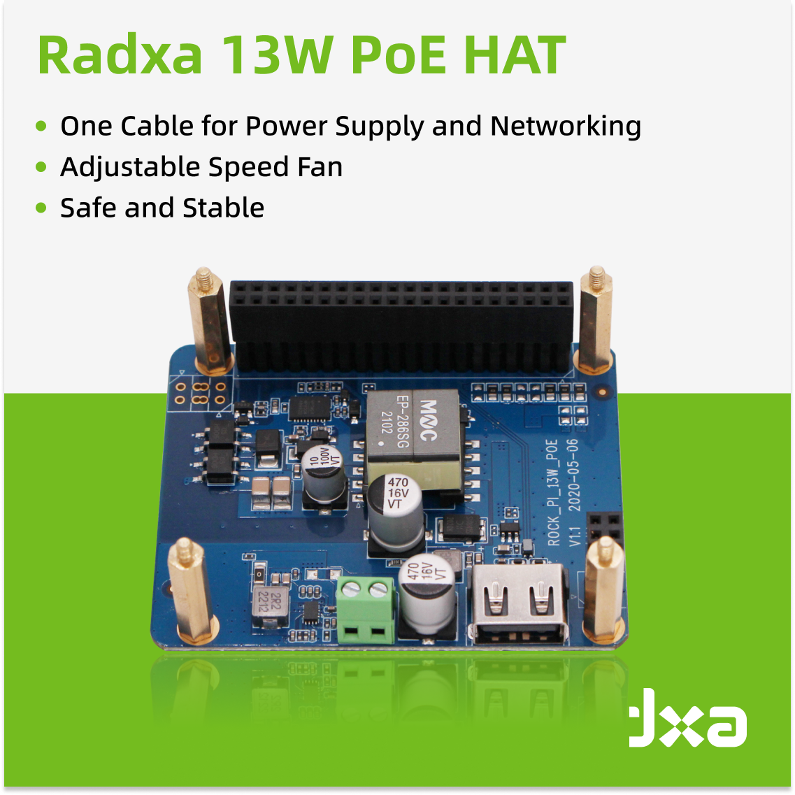 Radxa 13W PoE HAT, Compatible with ROCK Pi E — reference image 1