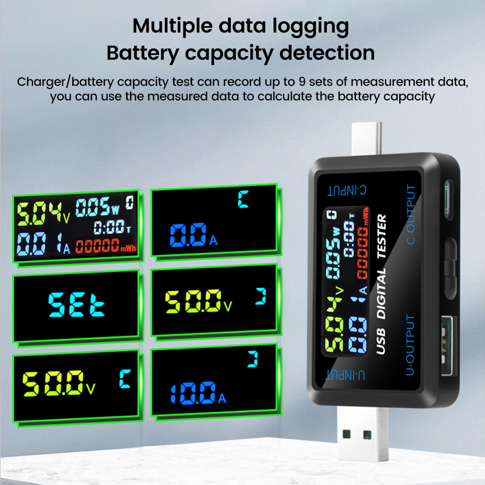USB Tester 10 in 1 DC Digital Voltmeter Amperimetro Current Meter Volt Ammeter Detector Power Bank Charger Indicator Type C USB — reference image 7