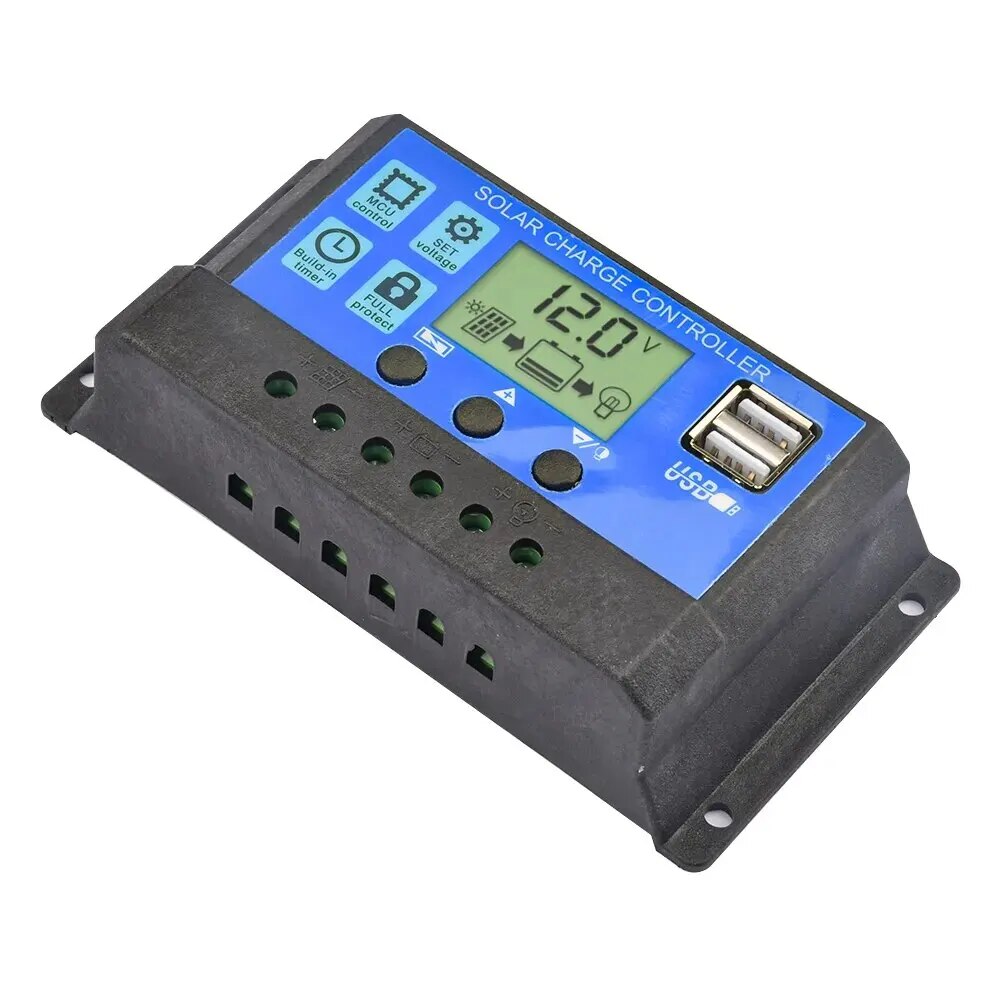 Solar Charge Controller 12V/24V PWM 10A 30A with Adjustable LCD Display Timer Setting — reference image 4