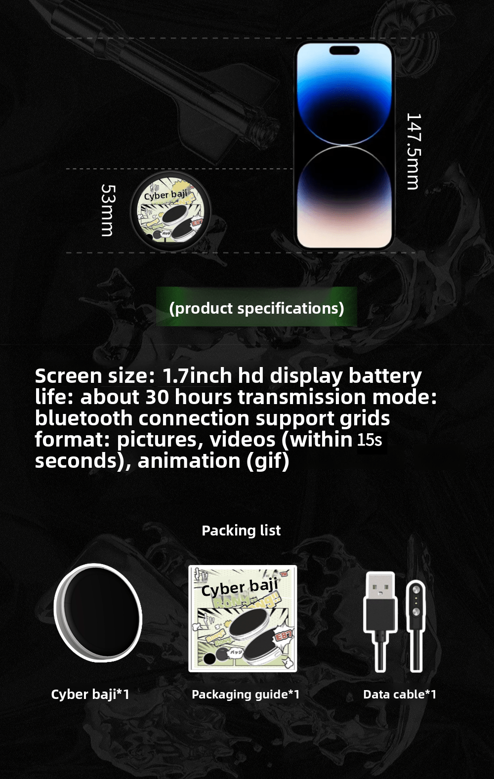 Electronic Display Outdoors Small Pendant Fashionable Two-Dimensonal Badge Digital Show Screen Home Decor 1.7 inch touch screen — reference image 10